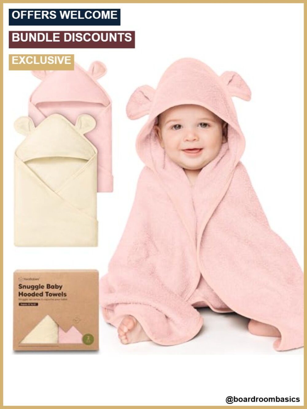 Hooded Baby Towels 2-Pack Viscose from Bamboo Terry Cloth 35x35 Newborn Bath
